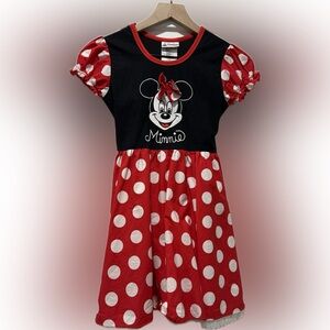 Disney Parks Minnie Mouse Polka Dot Dress Girls Medium 7/8 Red Black Costume